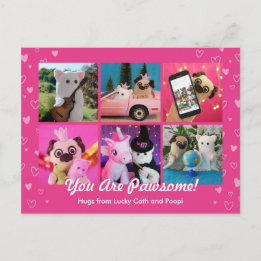 Personalized Cute Pink Hearts Photo Collage Postcard