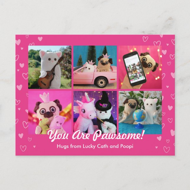  Personalized Cute Pink Hearts Photo Collage Postcard (Front)
