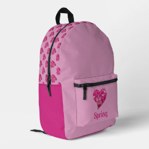 Personalized Cute Pink Hydrangea Hearts Pattern Printed Backpack