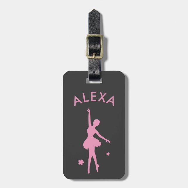 Personalized Cute Pink Kids Ballerina luggage tag (Front Vertical)