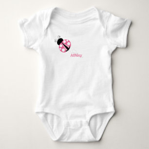 Personalized Cute Pink Ladybug Baby Bodysuit