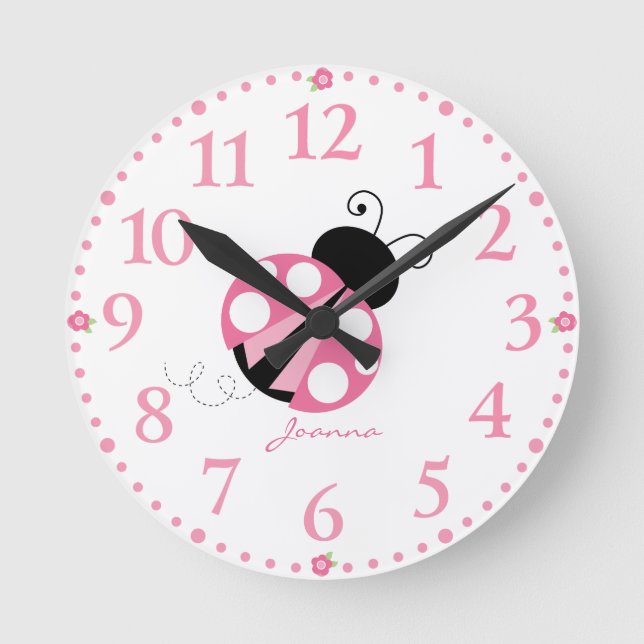Personalized Cute Pink Ladybug  Clock (Front)