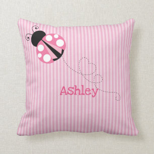 Personalized Cute Pink Ladybug Throw Pillow
