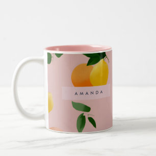 Personalized Cute Pink Lemon Orange Fruits Two-Tone Coffee Mug