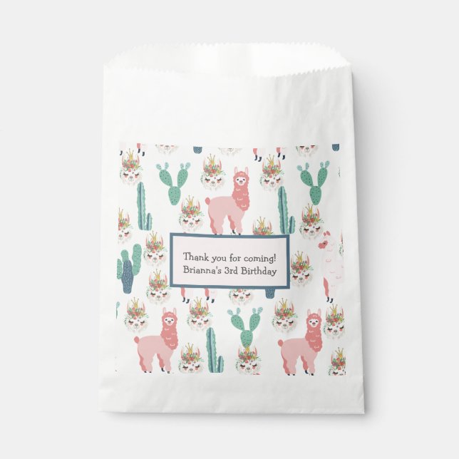 Personalized Cute Pink Llama's and Green Cactus  Favour Bag (Front)