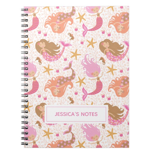 Personalized Cute Pink Mermaid Notebook (Front)