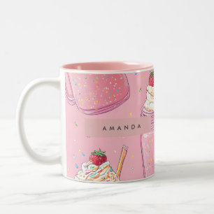 Personalized Cute Pink Milkshake Sprinkles Two-Tone Coffee Mug