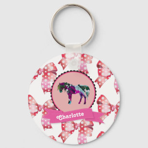 Personalized Cute Pink Modern Pony Keychain