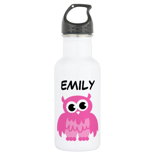 Personalized cute pink owl bird cartoon custom 532 ml water bottle (Front)