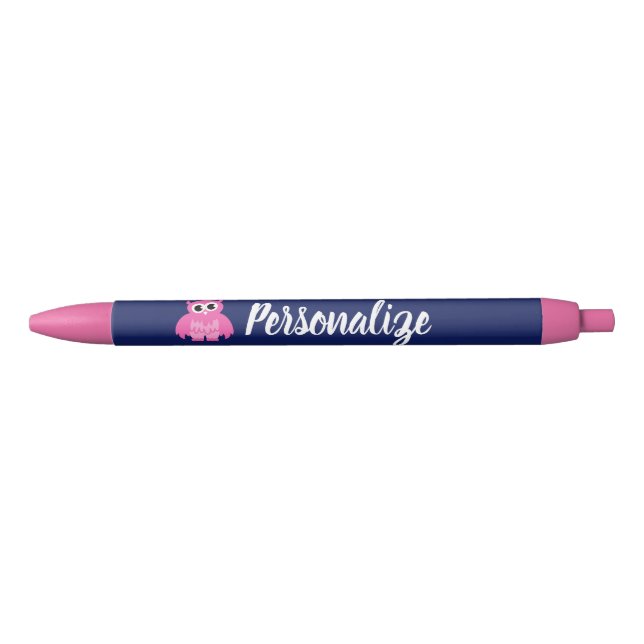 Personalized cute pink owl bird girl's writing blue ink pen (Front)