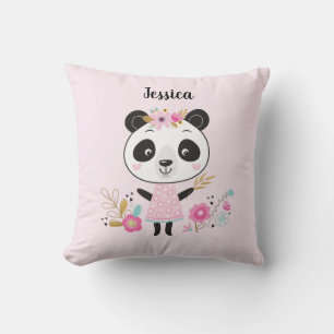 Personalized Cute Pink Panda Bear Throw Pillow