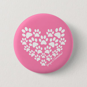 Personalized Cute Pink Paw Print Heart 2 Inch Round Button