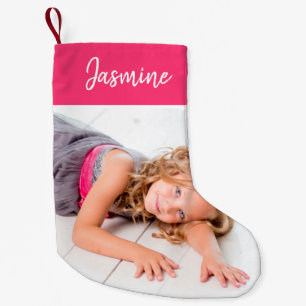 Personalized Cute Pink Photo Small Christmas Stocking