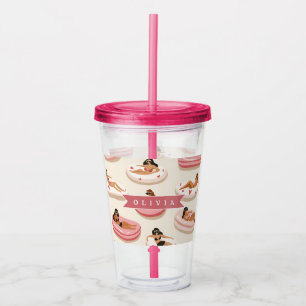 Personalized Cute Pink Pool Float Summer Aesthetic Acrylic Tumbler