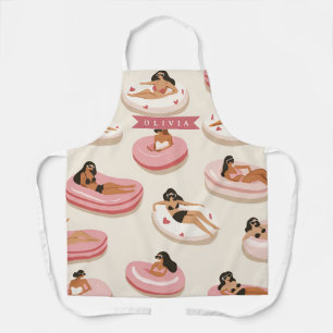 Personalized Cute Pink Pool Float Summer Aesthetic Apron