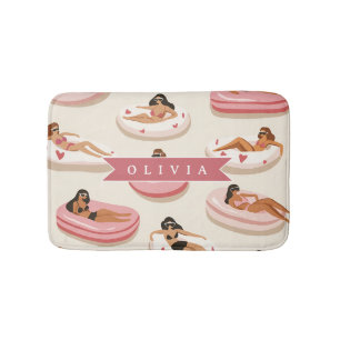 Personalized Cute Pink Pool Float Summer Aesthetic Bath Mat