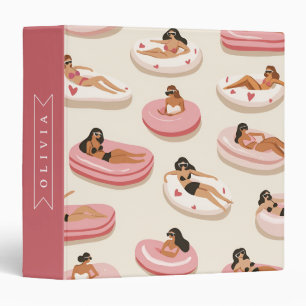 Personalized Cute Pink Pool Float Summer Aesthetic Binder