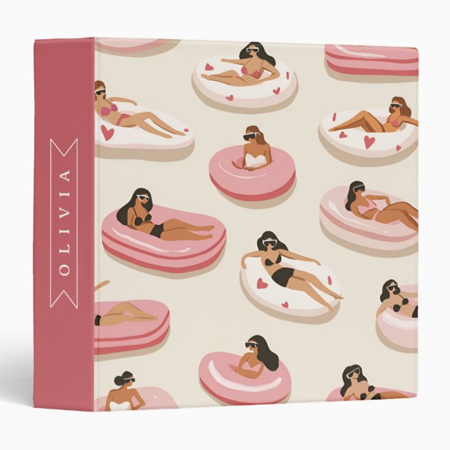 Personalized Cute Pink Pool Float Summer Aesthetic Binder (Front/Spine)