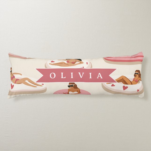 Personalized Cute Pink Pool Float Summer Aesthetic Body Pillow (Front)