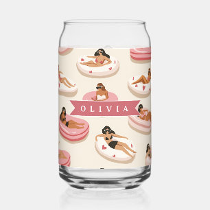 Personalized Cute Pink Pool Float Summer Aesthetic Can Glass