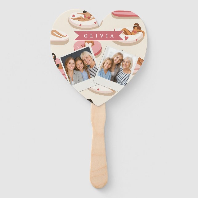 Personalized Cute Pink Pool Float Summer Aesthetic Hand Fan (Front)