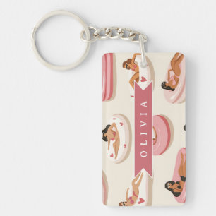 Personalized Cute Pink Pool Float Summer Aesthetic Keychain