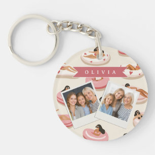 Personalized Cute Pink Pool Float Summer Aesthetic Keychain
