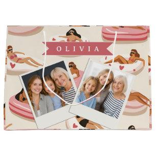 Personalized Cute Pink Pool Float Summer Aesthetic Large Gift Bag
