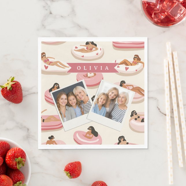 Personalized Cute Pink Pool Float Summer Aesthetic Napkin (Insitu)