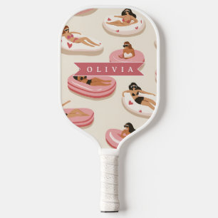 Personalized Cute Pink Pool Float Summer Aesthetic Pickleball Paddle