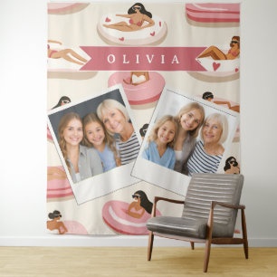 Personalized Cute Pink Pool Float Summer Aesthetic Tapestry