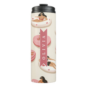 Personalized Cute Pink Pool Float Summer Aesthetic Thermal Tumbler