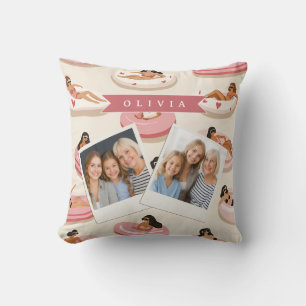 Personalized Cute Pink Pool Float Summer Aesthetic Throw Pillow