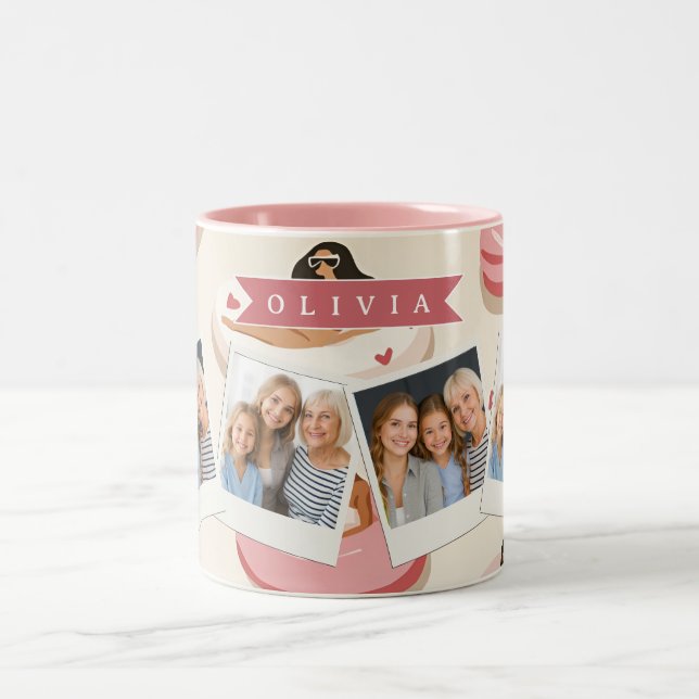 Personalized Cute Pink Pool Float Summer Aesthetic Two-Tone Coffee Mug (Center)