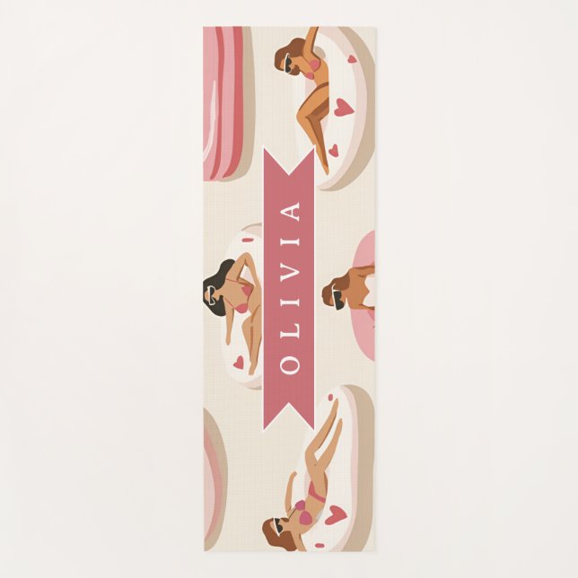 Personalized Cute Pink Pool Float Summer Aesthetic Yoga Mat (Front)