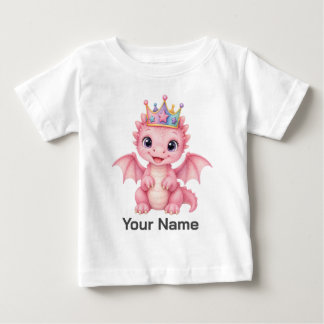 Personalized Cute Pink Princess Dragon Crown Baby T-Shirt