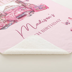 Personalized Cute Pink Sleepover Girl Birthday Sherpa Blanket