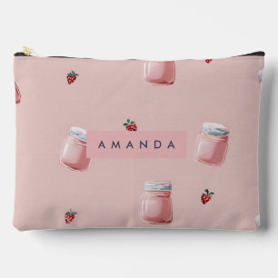 Personalized Cute Pink Strawberry Jar Pattern Accessory Pouch