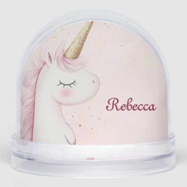 Personalized Cute Pink Unicorn Snowglobe (Front)