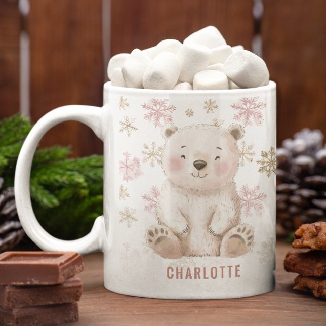 Personalized Cute Pink Winter Bear Christmas Coffee Mug (Personalized Cute Pink Winter Bear Christmas Coffee Mug)