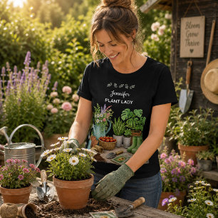 Personalized cute Plant Lady garden black T-Shirt
