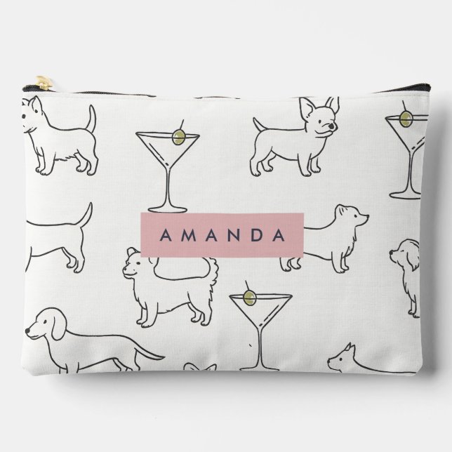 Personalized Cute Playful Dogs & Martinis  Accessory Pouch (Front)