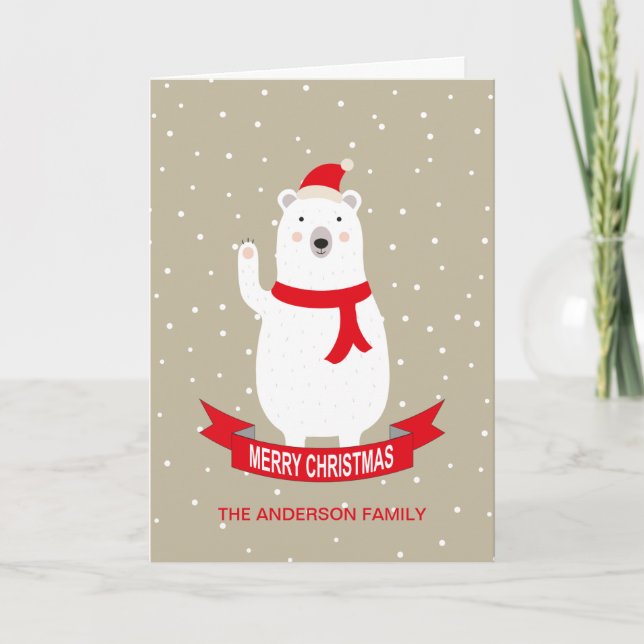 Personalized Cute Polar Bear Christmas Card (Front)