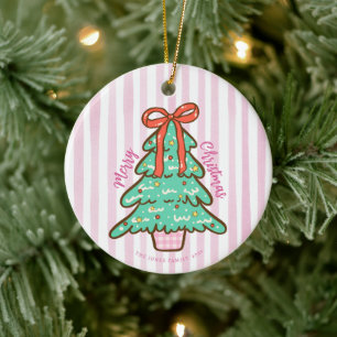 Personalized Cute Preppy Christmas Tree Ceramic Ornament