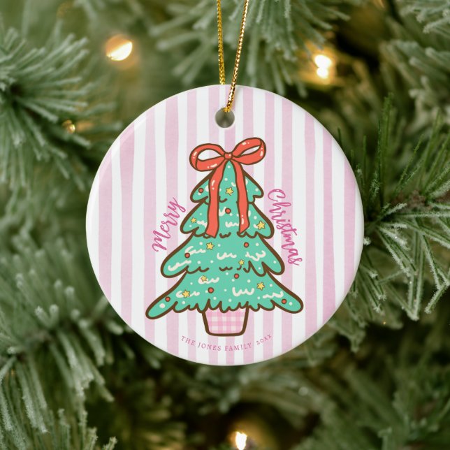 Personalized Cute Preppy Christmas Tree Ceramic Ornament (Tree)