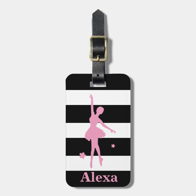 Personalized Cute pretty ballerina stripes Luggage Tag (Front Vertical)