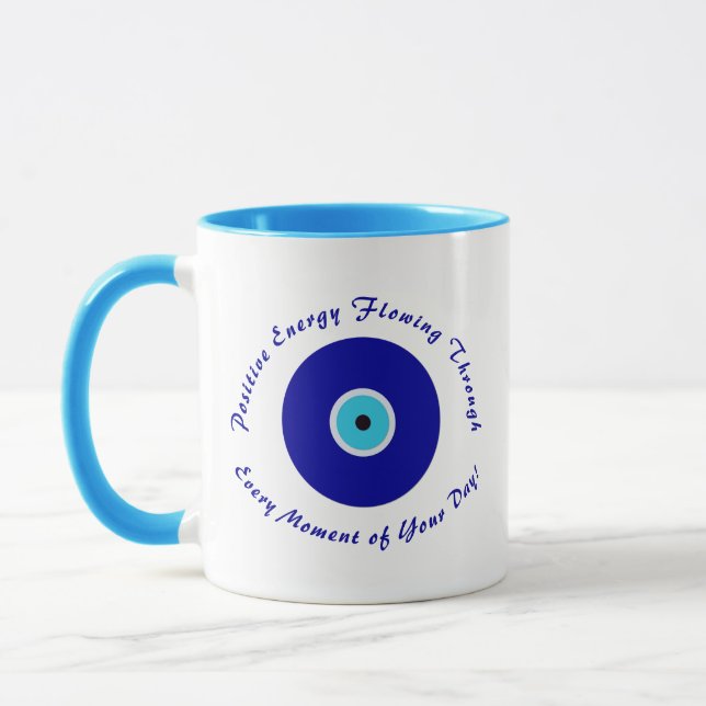 Personalized, Cute Protective Energy Blue Evil Eye Mug (Left)