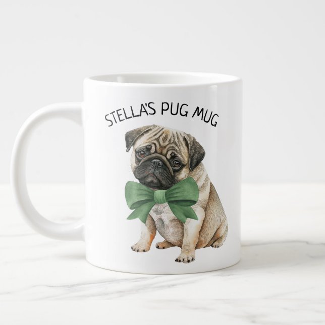 Personalized Cute Pug Large Coffee Mug (Left)