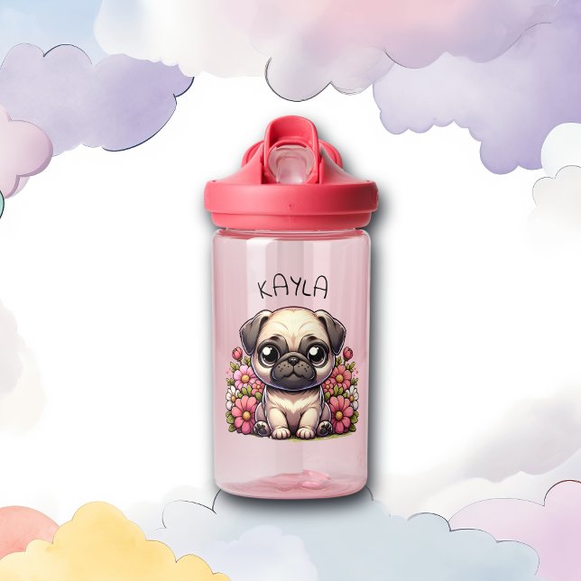 Personalized Cute Pug Puppy Dog Water Bottle (Creator Uploaded)