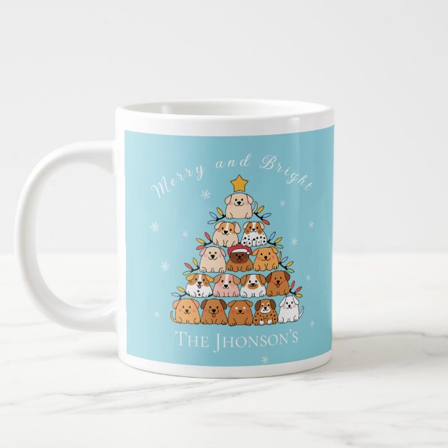 Personalized cute puppies Christmas tree dog lover Large Coffee Mug (Left)